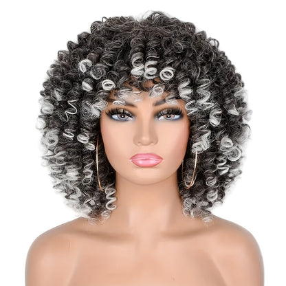 Curly Wig - Afro Kinky for Women - 14" Coily Synthetic with Bangs | Heat Resistant - product detail view 12