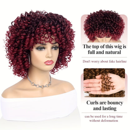 Curly Wig - Afro for Women - Voluminous 12 Inch Soft Synthetic Hair, Black to Brown - product detail view 10