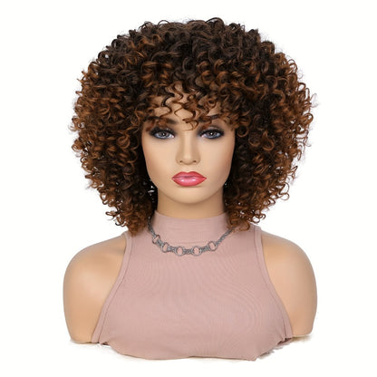 Curly Wig - Afro for Women - Voluminous 12 Inch Soft Synthetic Hair, Black to Brown - product detail view 16