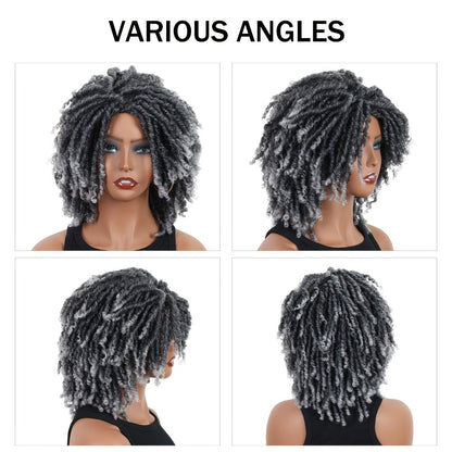 Curly Wig - Dreadlock Short 12 Inch Gray - Afro Braided Synthetic for Women, Cosplay & - product detail view 6