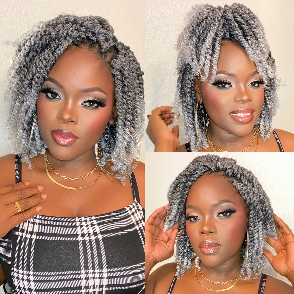 Curly Wig - Dreadlock Short 12 Inch Gray - Afro Braided Synthetic for Women, Cosplay & - product detail view 8
