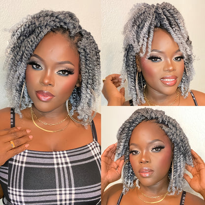 Curly Wig - Dreadlock Short 12 Inch Gray - Afro Braided Synthetic for Women, Cosplay & - product detail view 8