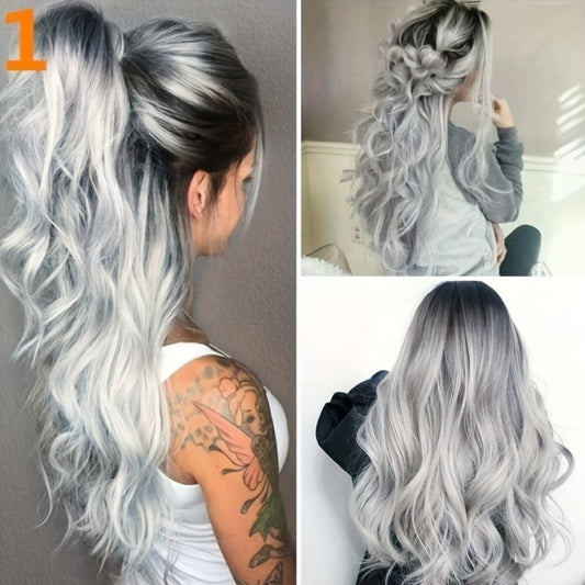Curly Wig - Long Costume Gradient Black to Gray Heat-Resistant Synthetic Fiber Natural - main product view