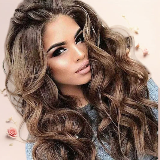 Curly Wig - Long Wavy for Women - Fluffy Big Waves No Bangs Synthetic Hair, Natural - main product view