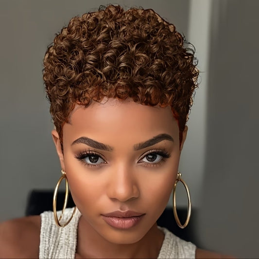 Curly Wig - Short for Women - 10 Inch Black Heat Resistant Synthetic Hair, Thickened - main product view