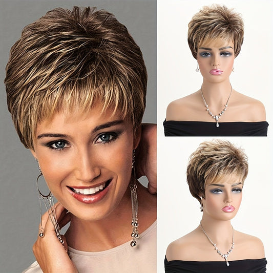 Curly Wig - Short for Women - 10 Inch Mixed Brown Heat Resistant Synthetic Hair, Rose - main product view