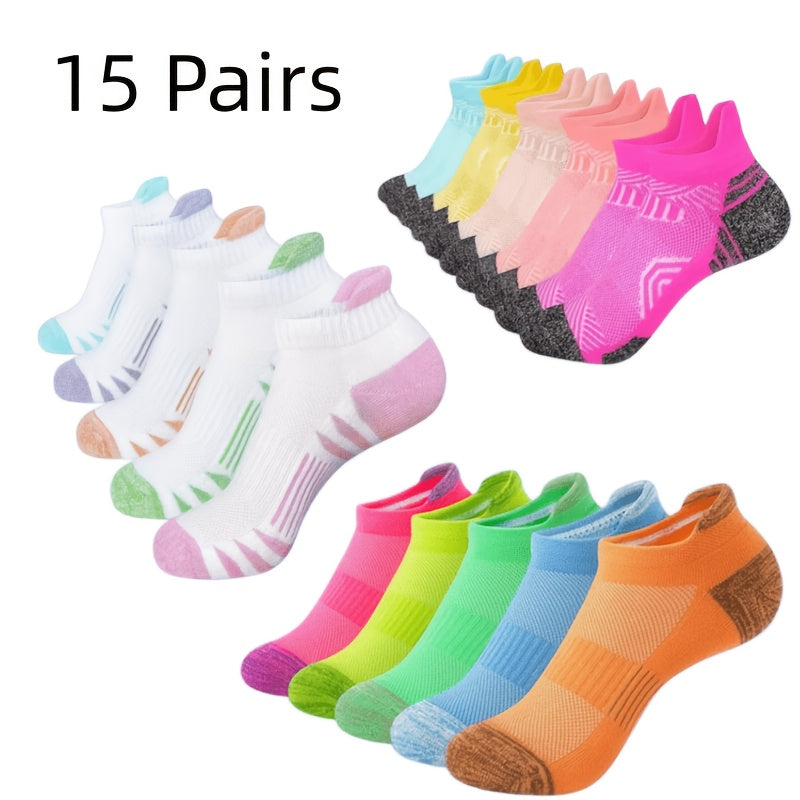 Cushioned Low-Cut Sports Socks - 10/15-Pair Options - Breathable low-cut design with thick – main product image