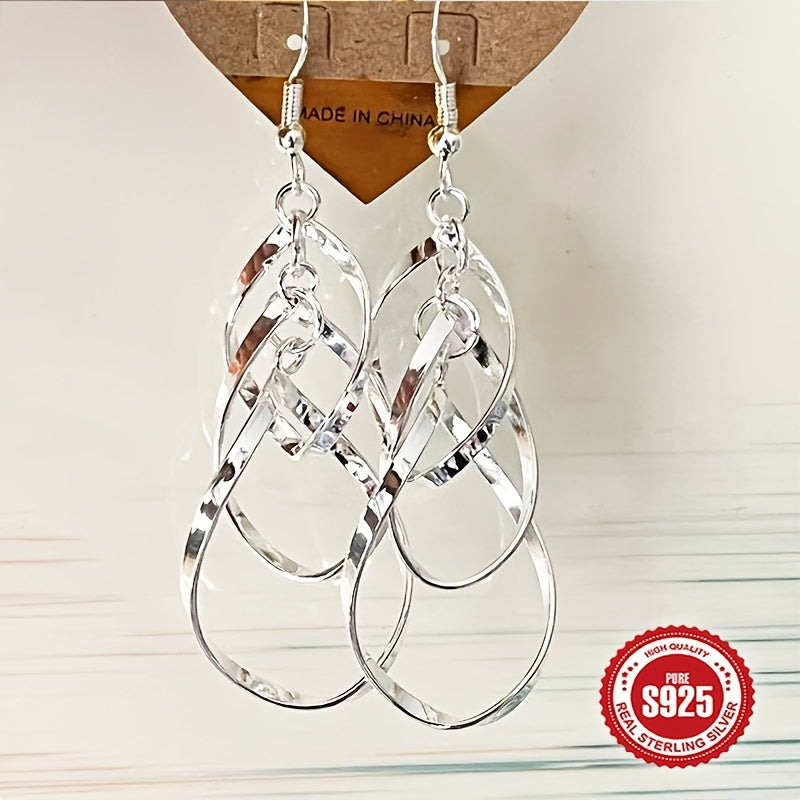 [Parties, Holidays] S925 Sterling Silver Boho-Inspired Teardrop Dangle Earrings - Twisted Wave Design, Double Layer, Perfect for Daily Wear, Parties, And Holidays, Everyday Earrings|Teardrop Dangle Earrings|Sterling Silver Earrings