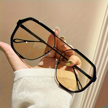 Oversized Sunglasses Women Men Vintage Double Bridge Semi-Rimless UV Protection AC Lenses Metal Accents with Case Beach Vacation Travel Daily Wear Unisex Summer Fashion
