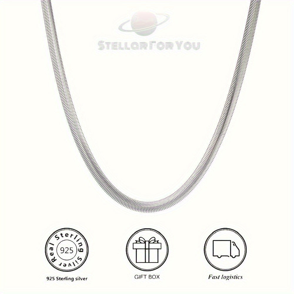 S925 Sterling Silver Flat Snake Chain Necklace – Unisex Artistic Layering Jewelry Gift with Gift Bag 18–22 Inch Multiple Styles