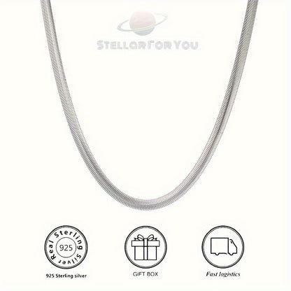 S925 Sterling Silver Flat Snake Chain Necklace – Unisex Artistic Layering Jewelry Gift with Gift Bag 18–22 Inch Multiple Styles