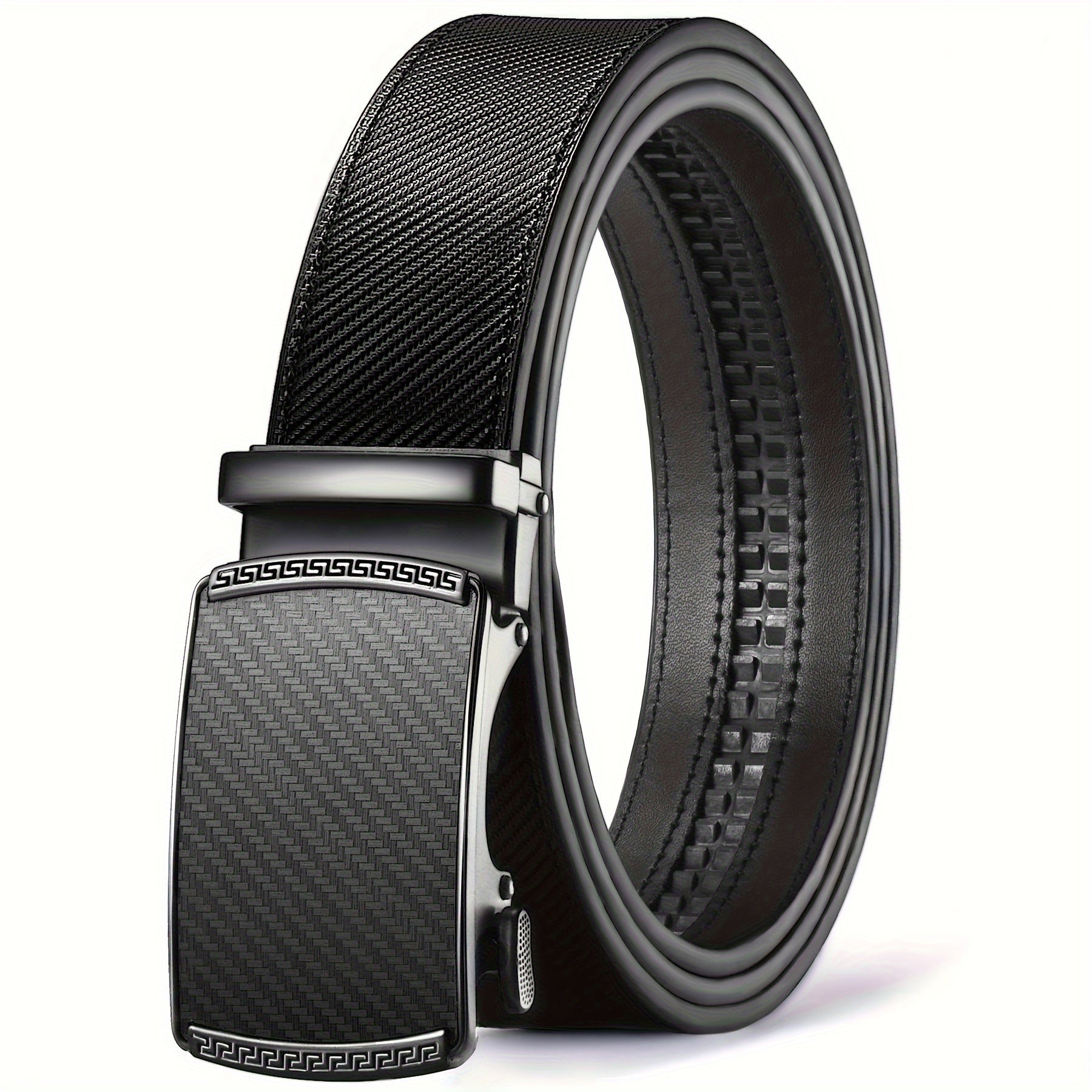 Men's Leather Belt, Slide Ratchet Belt with Premium Leather, Ratchet Dress Belt with Automatic Click Buckle, Gift for Husband