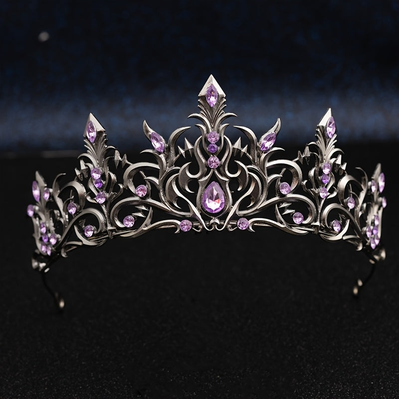 Gothic Silvery Crown with Red Rhinestones for Women, Vintage Baroque Tiara Headpiece, Vampire Queen Princess Costume Accessory for Halloween Cosplay Prom Pageant Wedding Stage Photography Party Renaissance Festival Masquerade