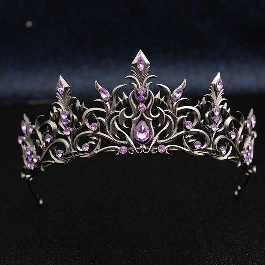 Gothic Silvery Crown with Red Rhinestones for Women, Vintage Baroque Tiara Headpiece, Vampire Queen Princess Costume Accessory for Halloween Cosplay Prom Pageant Wedding Stage Photography Party Renaissance Festival Masquerade