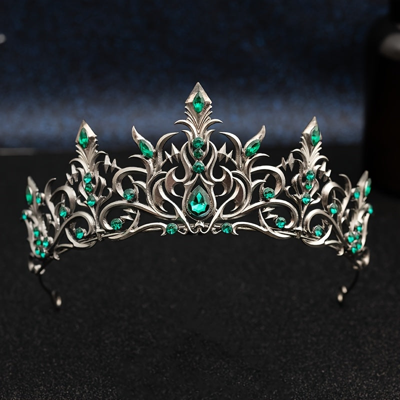 Gothic Silvery Crown with Red Rhinestones for Women, Vintage Baroque Tiara Headpiece, Vampire Queen Princess Costume Accessory for Halloween Cosplay Prom Pageant Wedding Stage Photography Party Renaissance Festival Masquerade