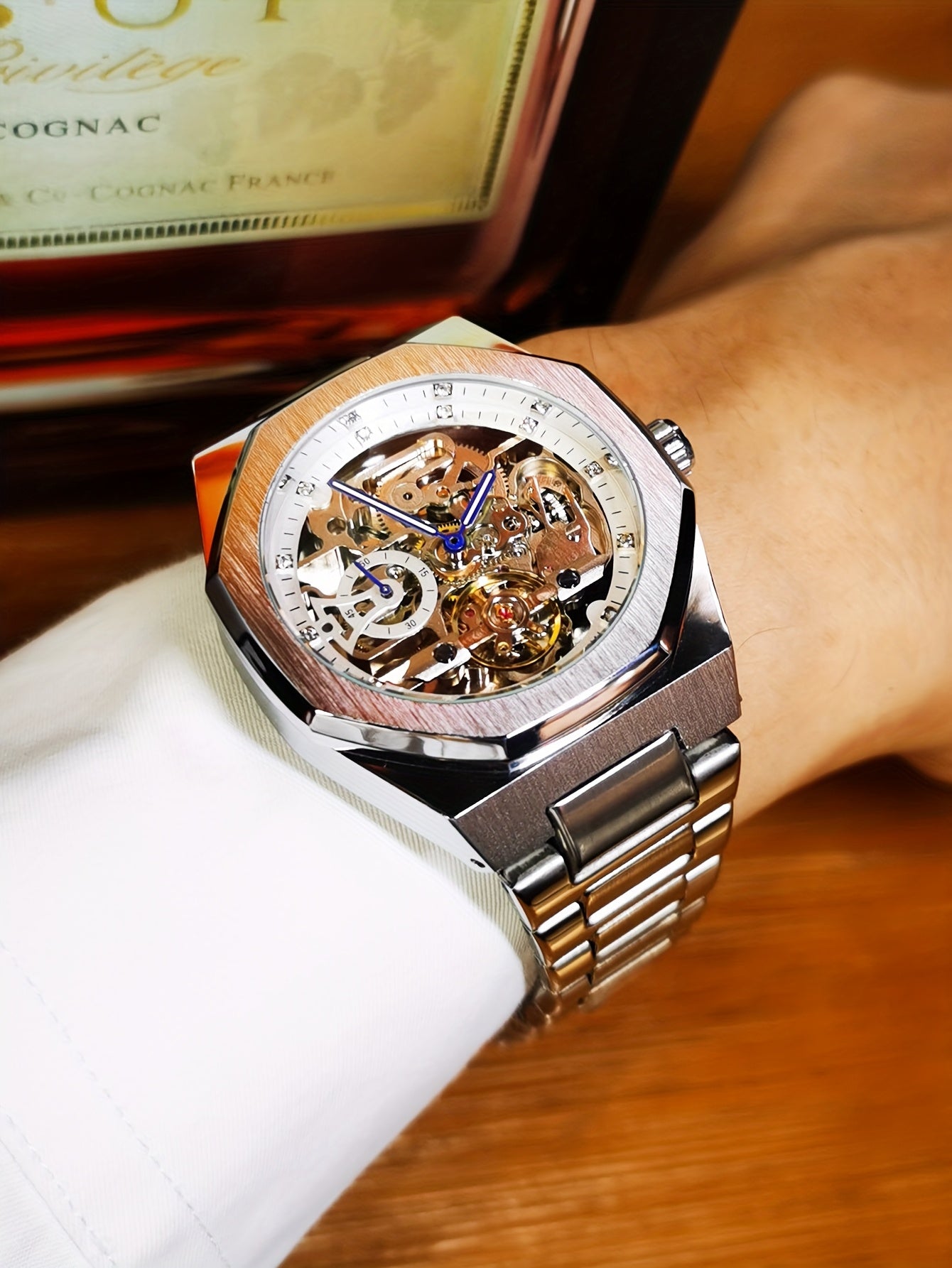 FORSINING Skeleton Tourbillon Automatic Mechanical Watch for Men – Luminous Hands, Stainless Steel Band, Irregular Case, Luxury Business Gift