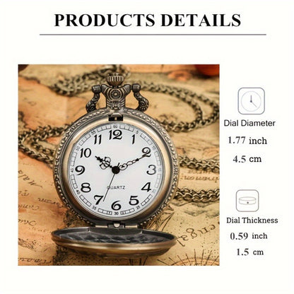 Vintage Pocket Watch Bronze Quartz 2-Pack Zinc Alloy Case Nickel-Free Strap Classic Analog Timepiece Gift Set for Men Women