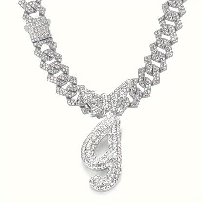 Cuban Link Chain Necklace - Initial Letter for Men Women - with Butterfly Alphabet Pendant A-Z, Gold & - product detail view