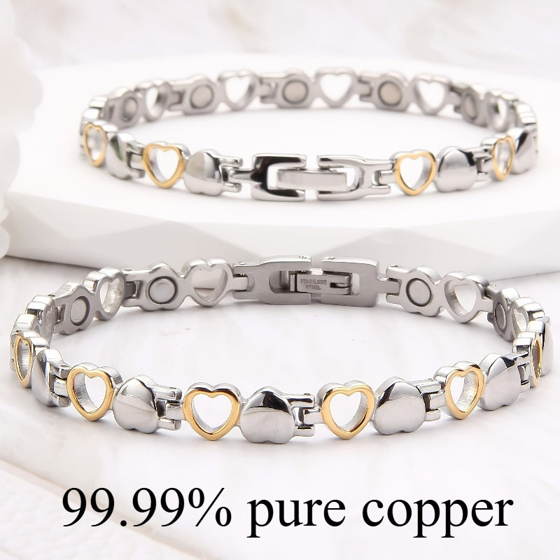 Copper Heart Magnetic Bracelet 2pcs for Women - 99.99% Pure Copper Boho Vintage Hollow Heart Link, Nickel-Free Wrist Bracelet for Daily Wear & Special Occasions