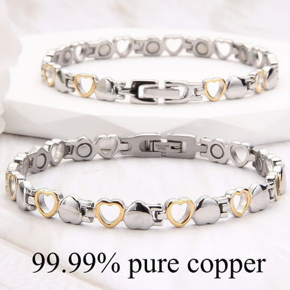 Copper Heart Magnetic Bracelet 2pcs for Women - 99.99% Pure Copper Boho Vintage Hollow Heart Link, Nickel-Free Wrist Bracelet for Daily Wear & Special Occasions