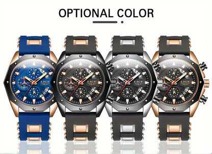 Men's Chronograph Quartz Watch with Luminous Dial & Calendar | Stopwatch, Outdoor Sports Casual Wristwatch – Black, Blue, Gold & Silver Color Options