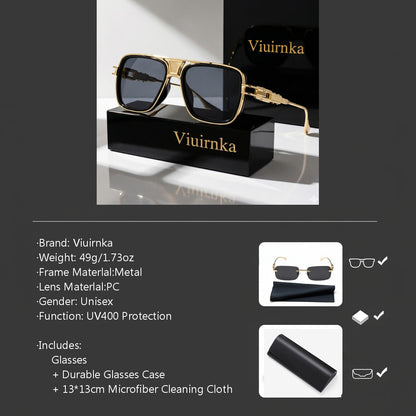 Square Sunglasses for Men – Retro Classic Metal Frame UV400 Polarized Lightweight Eyewear, Unisex Gradient Shades for Daily Wear & Outdoor Activities, Includes Case & Cleaning Cloth