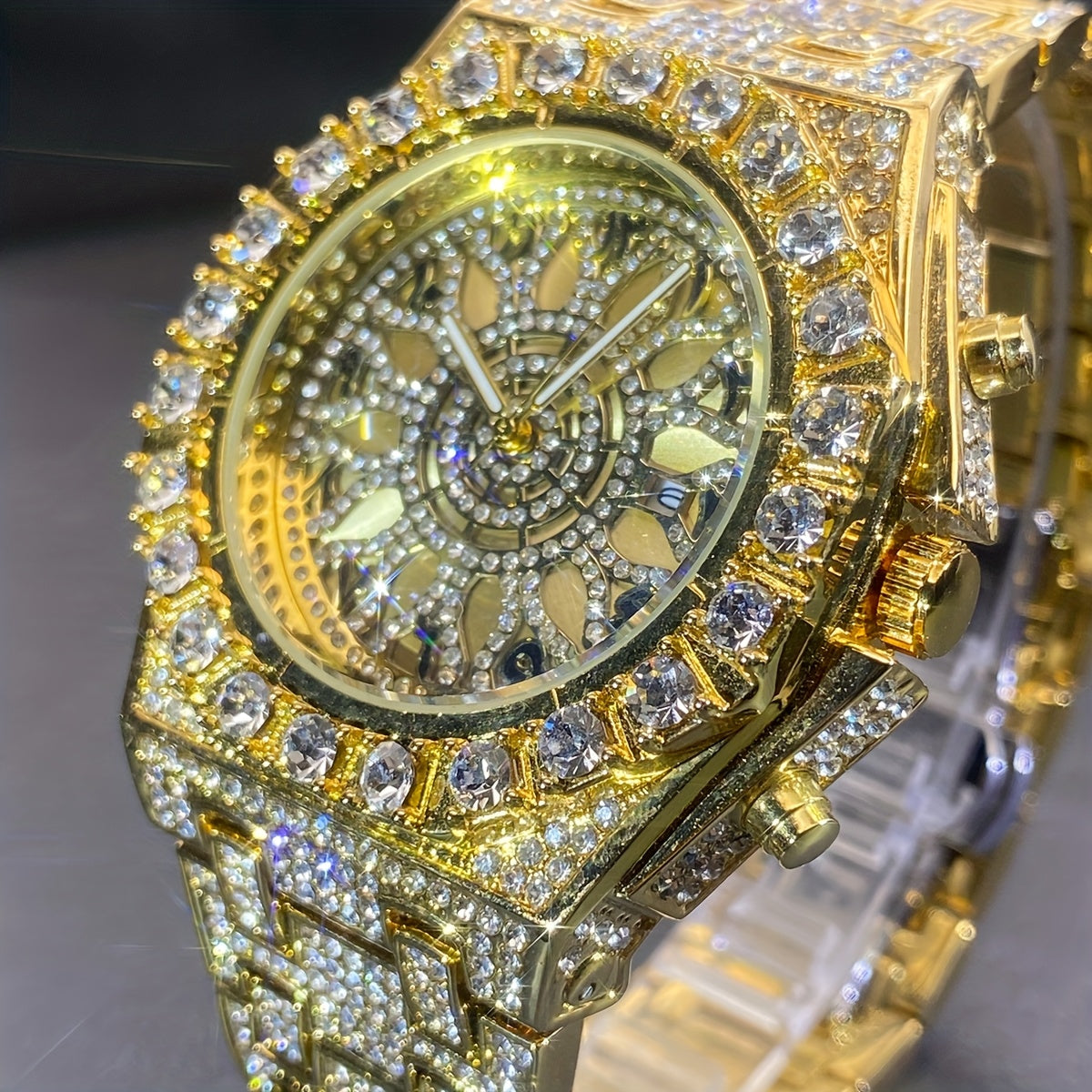 MISS FOX Premium Rhinestone Quartz Timepiece for Both Genders - Openwork Dual Layer Face, Luminous Hands, Metal Casing
