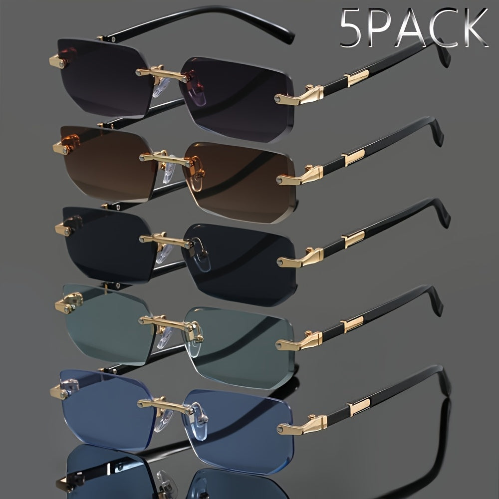 5pcs Men's and Women's Frameless Metal Fashion Glasses Classic  Trendy Glasses Summer Parties, Casual Street Photography and Holiday Gifts