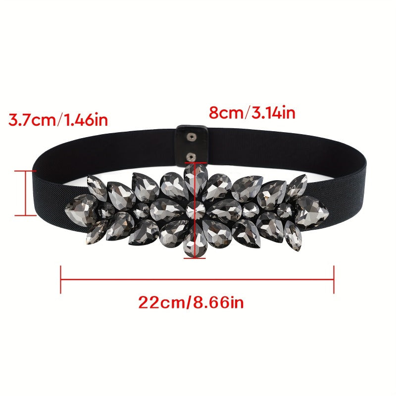 Ladies Fashion Shiny Big Bead Glass Synthetic Gem Exaggerated Gorgeous Style Dinner Stretch Belt
