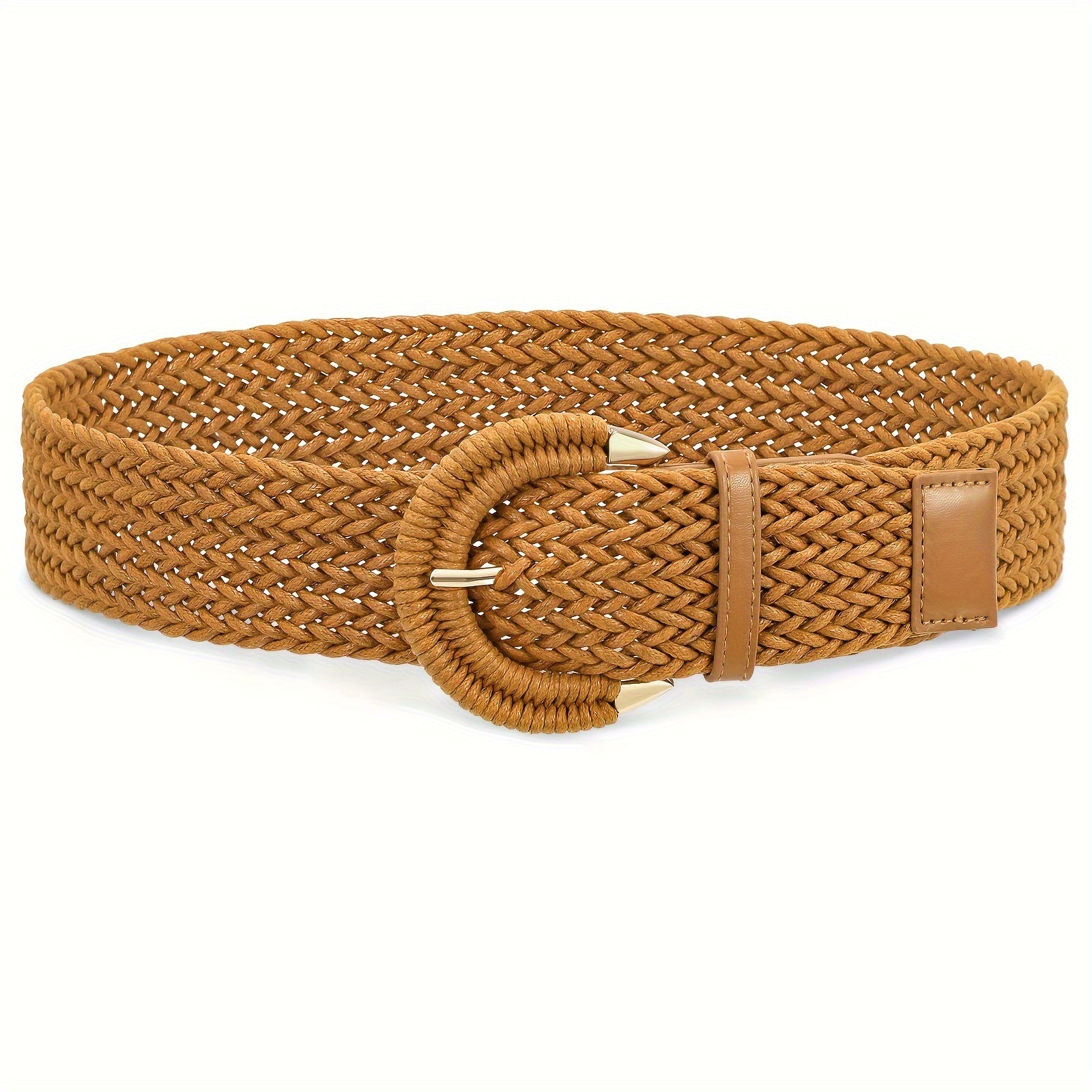 Women'S Braided Rattan Wide Belt Waist Belt with Half-Circle Buckle for Summer Dress Jeans Pants
