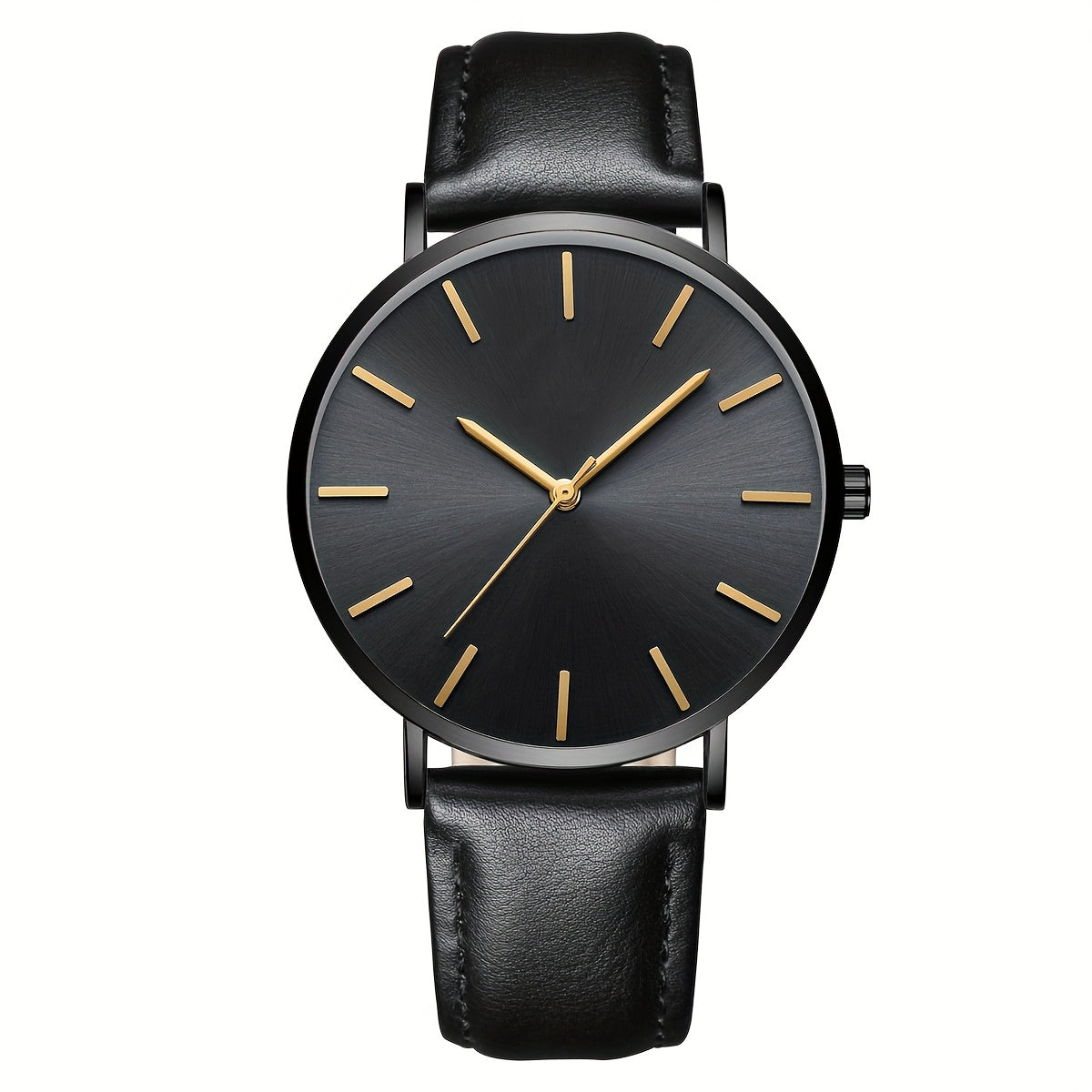 Men's Minimalist Analog Quartz Watch with Analog Display, Round Face & PU Leather Strap - Elegant Casual & Professional Wristwatch, - Hands, Low-Maintenance Operation