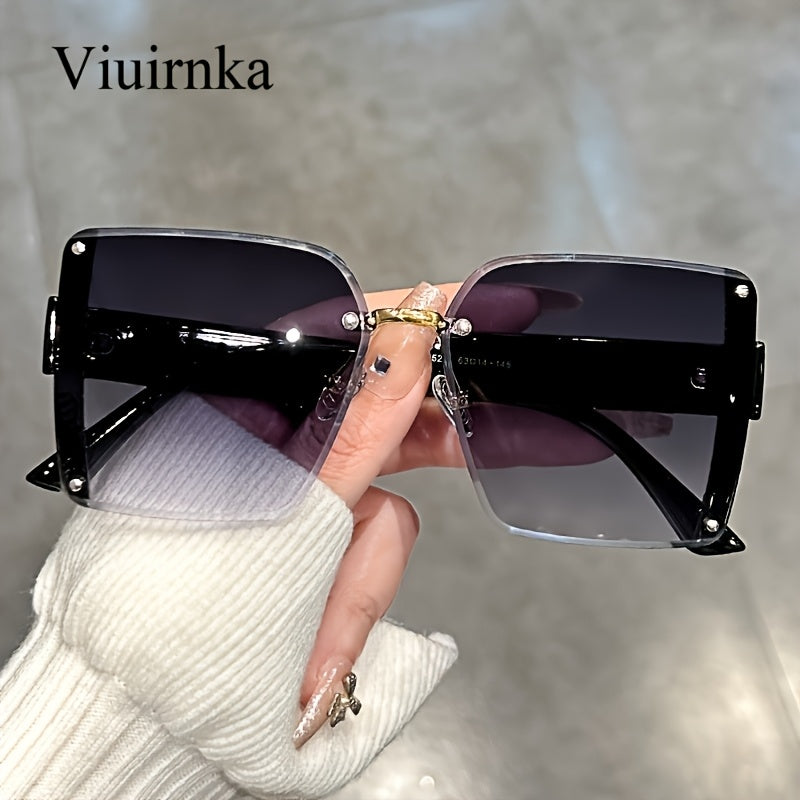 VIUIRNKA Women'S Sunglasses, Oversized Rimless Square Frame with Gradient Lenses, Lightweight Unisex Summer Design with Case, Perfect for Beach Parties & Halloween Christmas Gift Giving, Fashionable Statement Eyewear