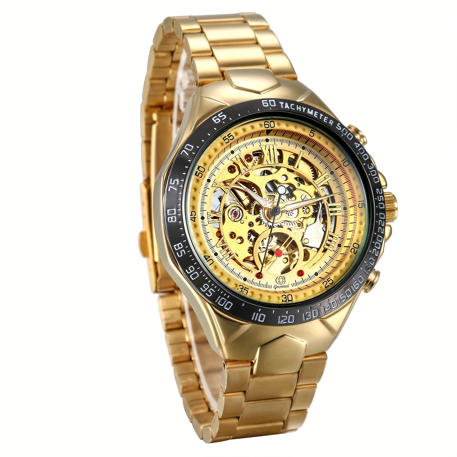 Luxury Men'S Stainless Steel Transparent Skeleton Automatic Mechanical Wrist Watch, Without Battery