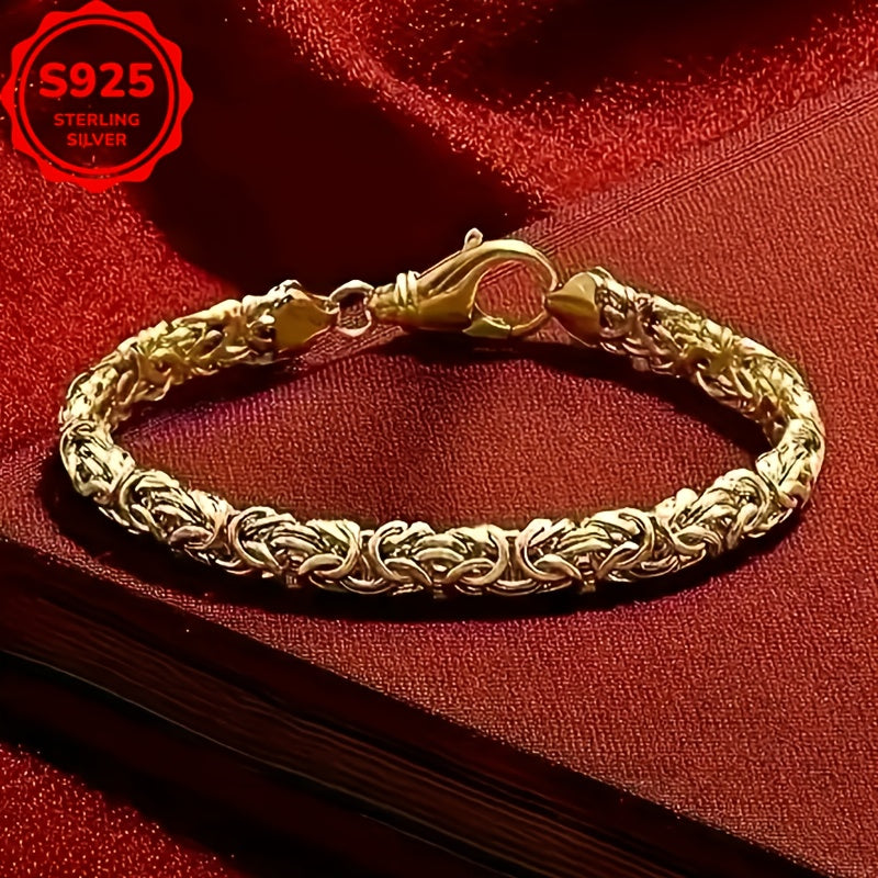 18K Gold Plated Plated-plated Grass Rope Golden Bracelet, 925 Sterling Silvery Material, The Perfect Choice for Men for Everyday, Party Wear - The Perfect Gift for Birthdays, Valentine's Day, Father's Day, Any Holiday, Gift Box