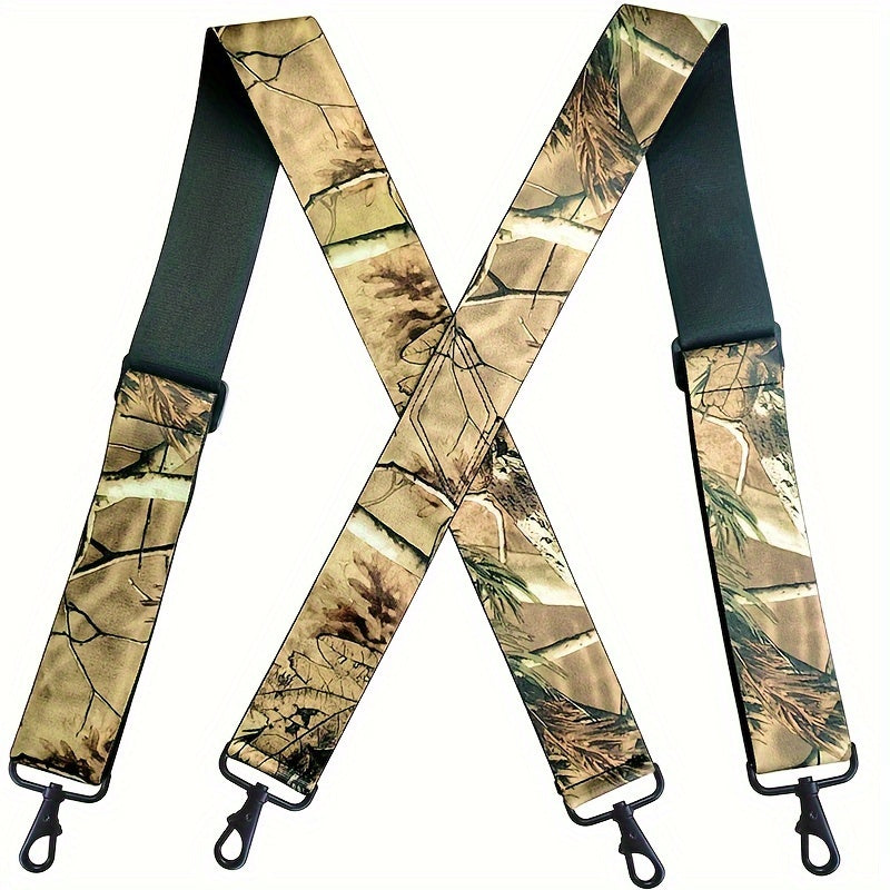 Men'S Heavy-Duty Camo Suspenders Featuring Four Robust Hooks/Clips, Designed for Hunting And Work, with an Adjustable X-Back Style