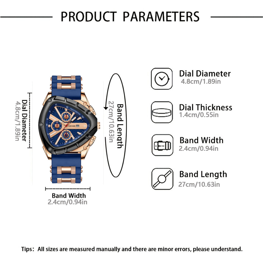 Unique Luxury Men'S Watch Featuring a Silicone Band And a Triangular Dial, Perfect for Tracking The Date. This Quartz Timepiece Is Suitable for Both Business And Casual Occasions, Making It an Excellent Gift for Birthdays, Holidays
