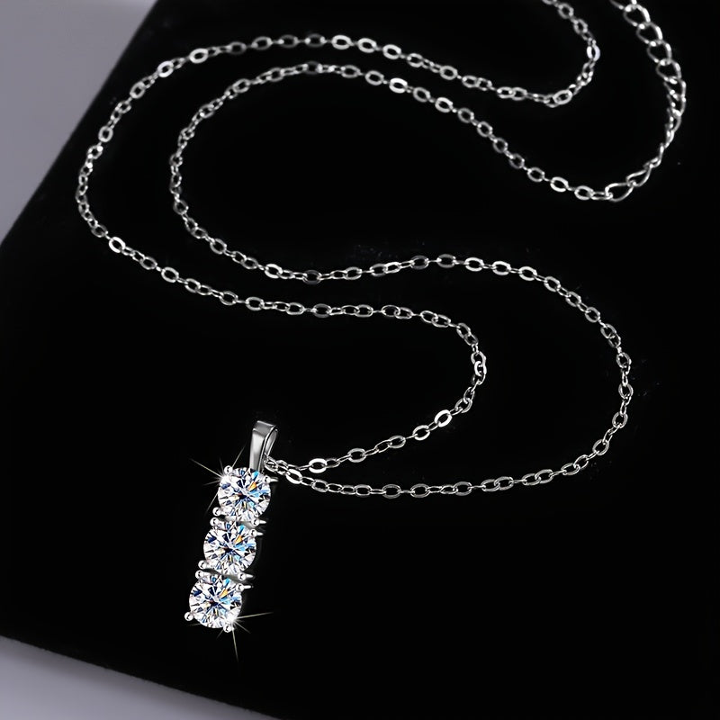 2pcs Set S925 Sterling Silvery Moissanite Necklace + Earrings, 1.8 Carat Elegant Gemstone Pendant, Stylish Unisex Design, Luxury And Exquisite Jewelry, Suitable for Couples, Friends, Birthdays, Anniversaries, Valentine's Day, New Year.