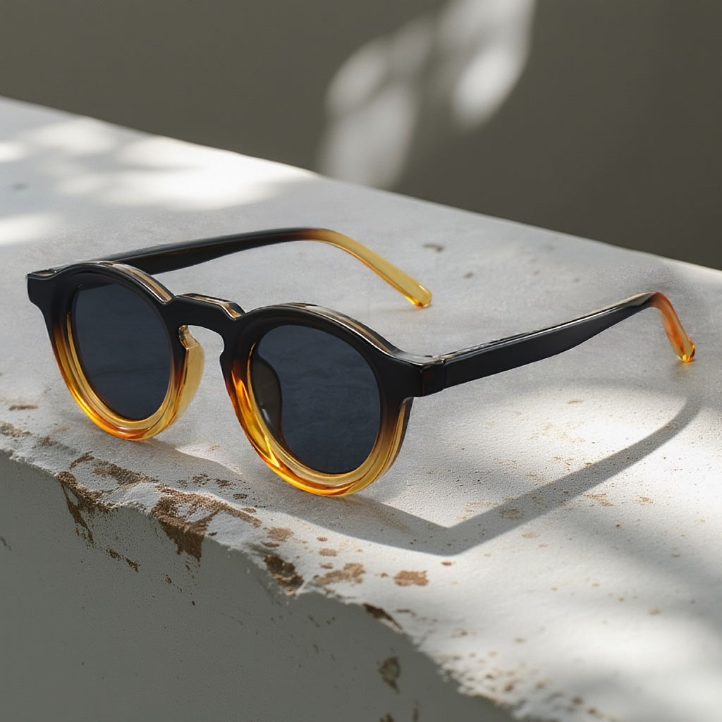 Round Sunglasses Gradient Lens Retro Oversized – UV400 Vintage Eyewear for Men & Women, Minimalist Fashion Shades for Beach Travel Daily Wear, Includes Case & Cleaning Cloth, 4 Colors