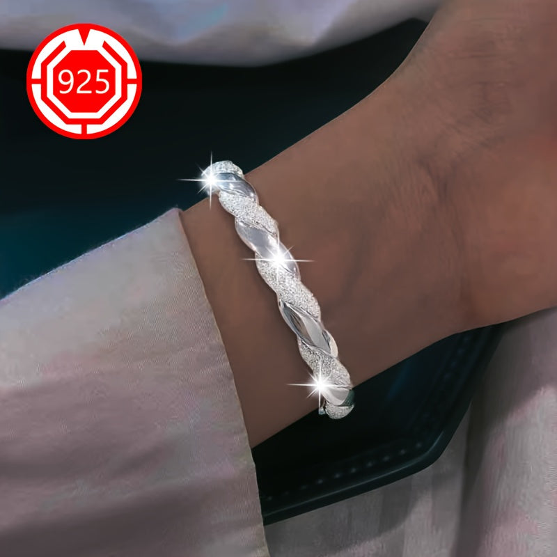 2pcs Elegant 925 Sterling Silver Twisted Bracelets, Hypoallergenic Matte Finish, Open Design - Perfect For Daily Wear And Holiday Gifts, Christmas Present