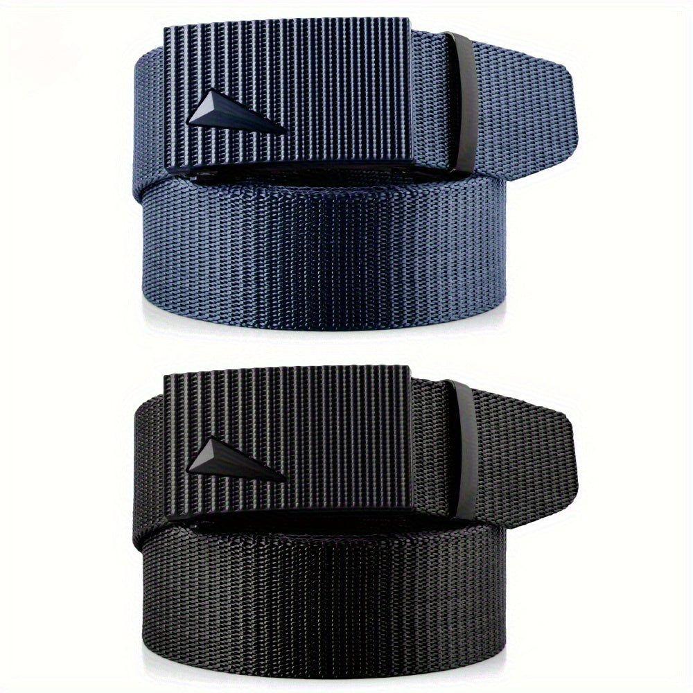 Ratchet Belt Men Automatic Buckle - 2 Pack Adjustable Nylon Woven Casual Belt for Jeans Shorts Work Commuting Party Wear Versatile Fashion