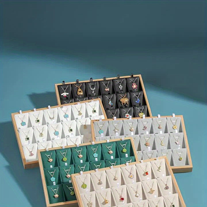 Bamboo And Wood 24 Grid Large Capacity Pendant Tray Jewelry Tray - High-end Necklace Display Rack, Jewelry Home Storage, Elegant Storage Box, Suitable for Pendants, Necklaces And Earrings, Contains 24 Pendant Trays, Gifts for Mothers