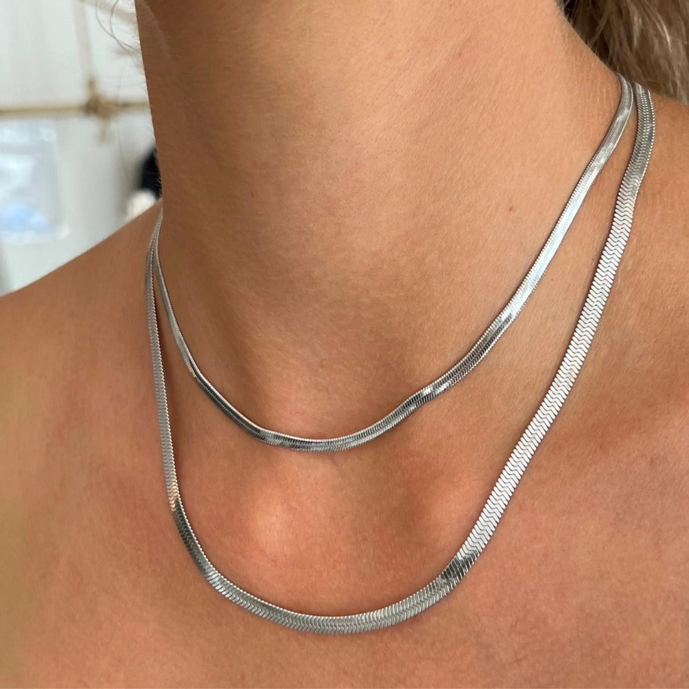 S925 Sterling Silver Flat Snake Chain Necklace – Unisex Artistic Layering Jewelry Gift with Gift Bag 18–22 Inch Multiple Styles