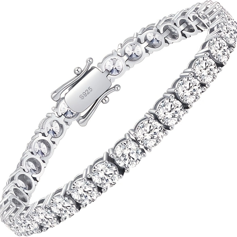 Tennis Bracelet, Lab Grown Women'S Tennis Bracelet, White 925 Silver Plated, Men'S Round Cut Bracelet, Jewelry Gifts