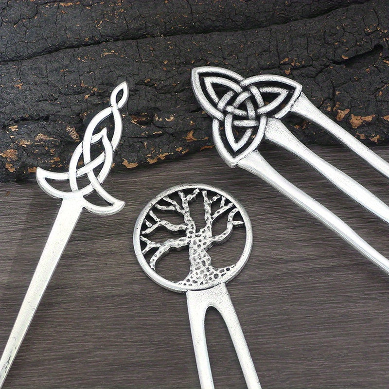 3pcs Vintage Viking Hairpins Tree of Life Hairpin Celtic Knot Crescent Hair Butterfly Heart Hairpin Amulet Spiritual Hair Additions for Women