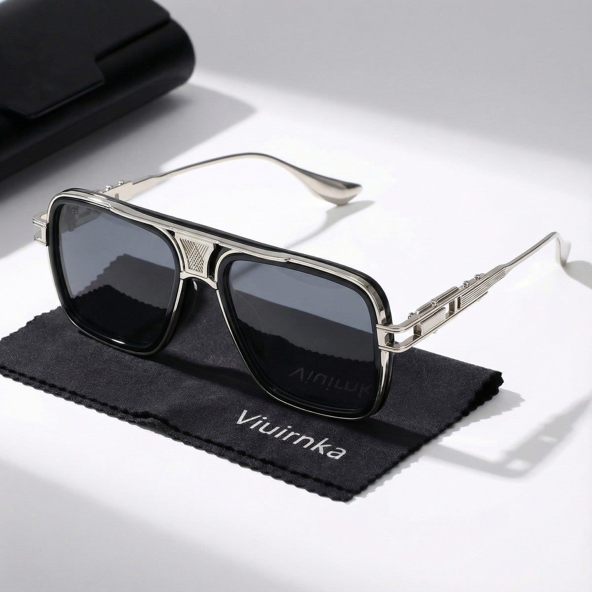 Viuirnka Classic Square Sunglasses for Men Unisex Retro UV Protection Metallic Frame Lightweight Eyewear with Sunglasses Case And Cleaning Cloth for Daily Wear And Outdoor Activities