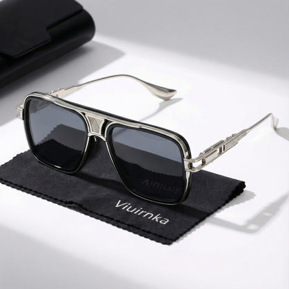 Square Sunglasses for Men – Retro Classic Metal Frame UV400 Polarized Lightweight Eyewear, Unisex Gradient Shades for Daily Wear & Outdoor Activities, Includes Case & Cleaning Cloth