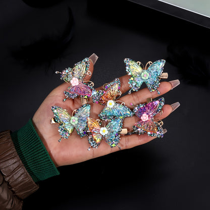 Butterfly Hair Clips 12pcs Set Y2K Shiny Sequin Double Layer Acrylic Butterfly Clips Luxury Hair Accessories for Women Girls Party Daily Holiday Headwear