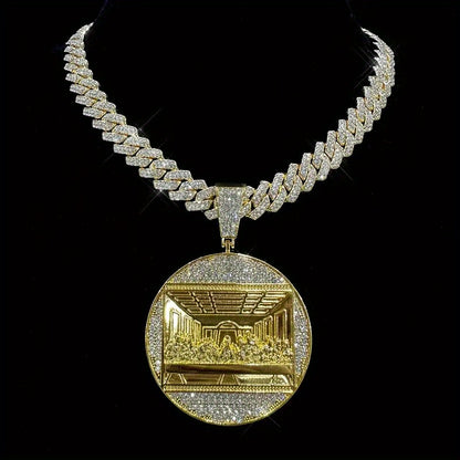 Last Supper Pendant Necklace Set of 2 for Men – Hip Hop Cuban Chain & Tennis Chain Combo, Religious Gold Silver Necklace for Daily Wear & Parties, Stylish Men's Jewelry Gift
