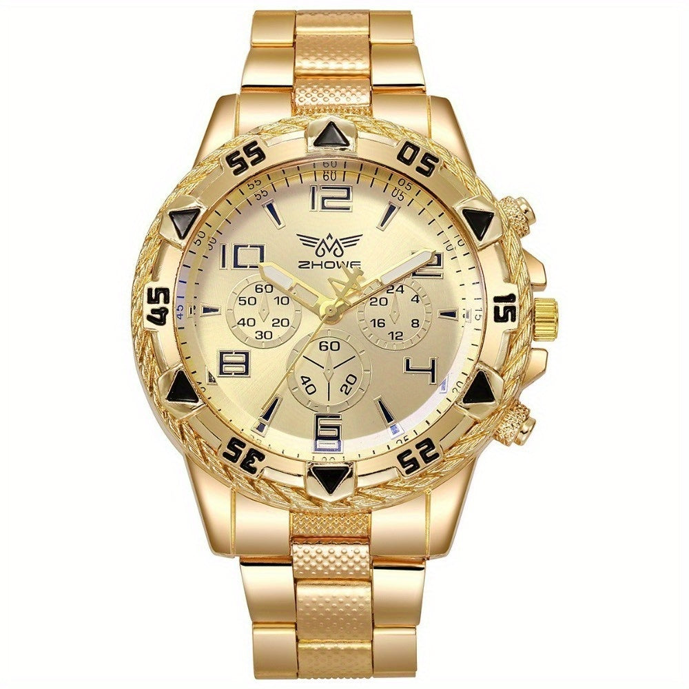 Gold Plated Men'S Sport Watch Chunky Case Chrono Function | Bold And Trendy, Without Battery