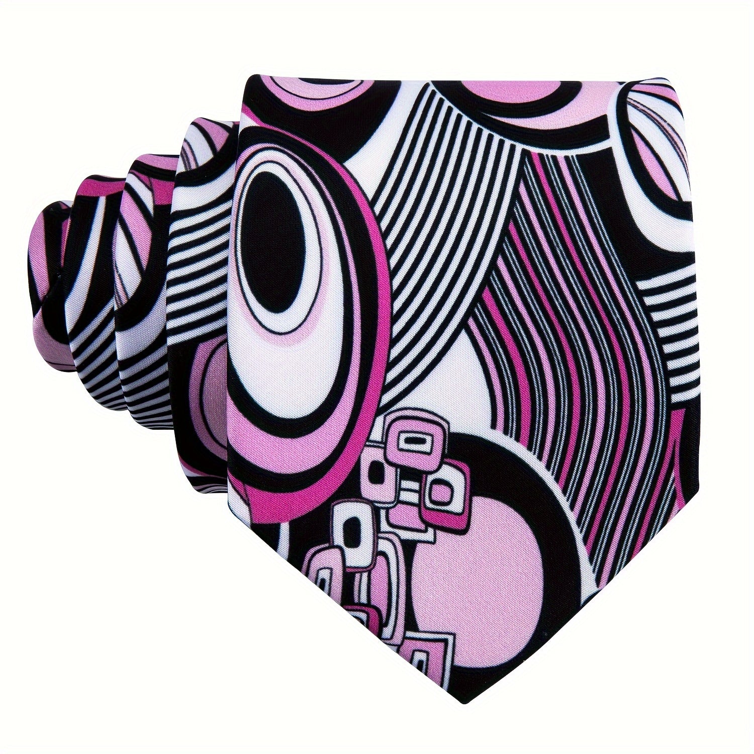 VERVEROW 4pcs Men'S Frivolous Tie Pink Red Printing Tie Breathable Necktie Hanky Square Cufflinks Ring Set Wedding Party Groomsman Gift